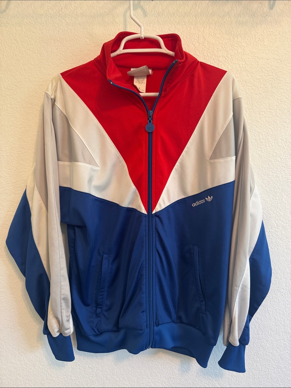 Adidas Vtg Men’s Track Jacket Red, Blue & White V-Panel Full Zip Up Small